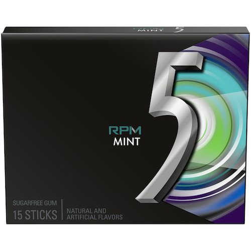 Five Single Serve Mint Gum, 15 Piece, 10 Per Box, 12 Per Case