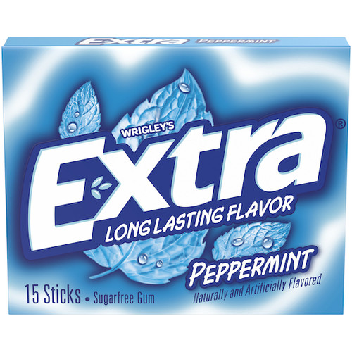 Extra Single Serve Peppermint Gum, 15 Piece, 10 Per Box, 12 Per Case