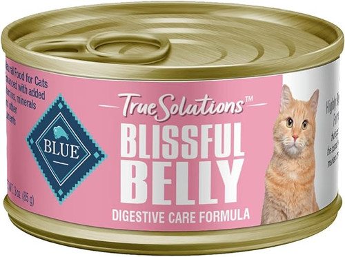 Blue Buffalo True Solutions Blissful Belly Natural Digestive Care Adult Cat Indoor Chicken Dry Food Canned, 3 Ounce, 24 Per Case