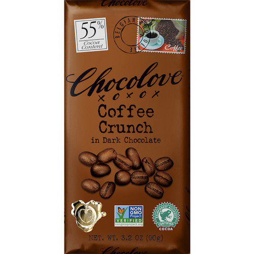 Chocolove Coffee Crunch Dark Chocolate Bar, 3.2 Ounce Bar, 12 Per Box - 12 Per Case