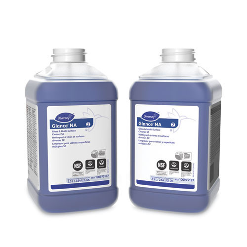 Diversey Glance NA Glass and Multi-Surface Cleaner SC, Fragrance-Free, 2.5 L Bottle, 2/Carton