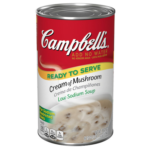 Campbells Low Sodium Cream Of Mushroom Soup, 49.5 Ounce, 12 Per Case
