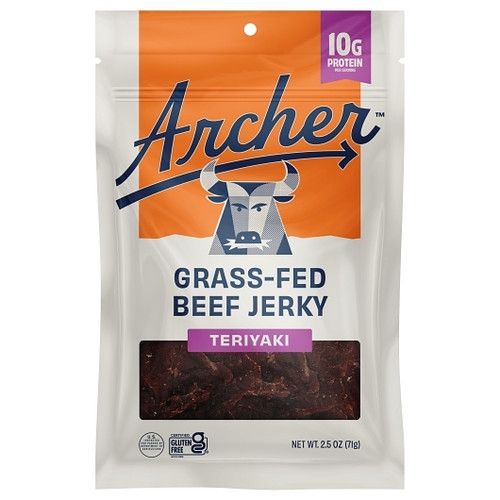 Country Archer Jerky Co Teriyaki Grass-Fed Beef Jerky, 2.5 Ounce, 12 Per Case