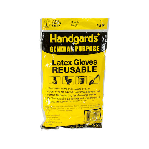 Handgards General Purpose Reusable Yellow Latex Large Glove, 48 Per Case