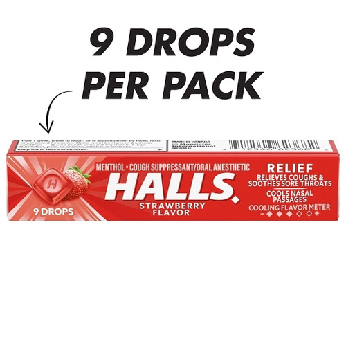 Halls Strawberry Cough Drops, 9 Count, 20 Per Pack, 24 Per Case