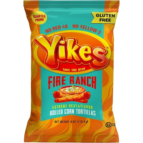 Yikes Fire Ranch Rolled Corn Tortilla Chips, 4 Ounce, 10 Per Case