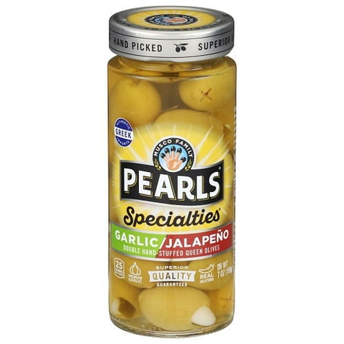 Pearls Garlic Jalapeno Double Hand Stuffed Jumbo Queen Olives, 7 Ounce, 6 Per Case