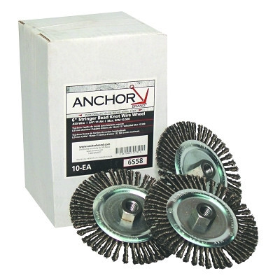 Anchor Brand Stringer Bead Wheel Brush, 6" X 1/4", 0.02" Carbon Steel Wire, 10 Per Box