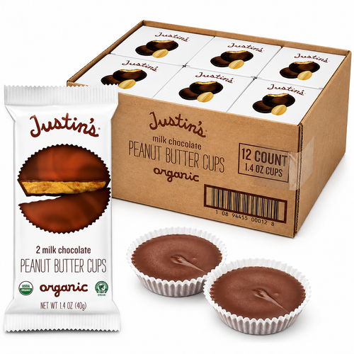 Justin s Organic Milk Chocolate Peanut Butter Cup, 1.4 Ounce, 12 Per Pack, 6 Per Case