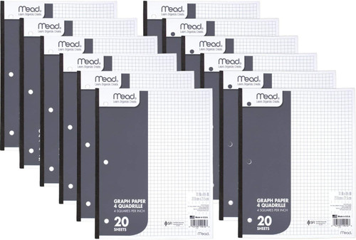 Mead Graph Paper Pads, Quadrille, 4 Squares per Inch, 11" x 8-1/2", 20 Sheets, 48 Pads/Pack (73852)