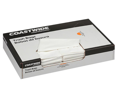 Coastwide Linear Low Density Flat Pack Can Liners, 33 Gallon,  White