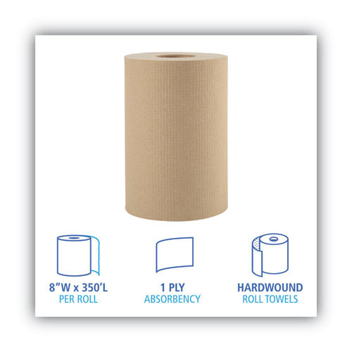 Hardwound Paper Towels, 8" X 350ft, 1-ply Natural, 12 Rolls/carton
