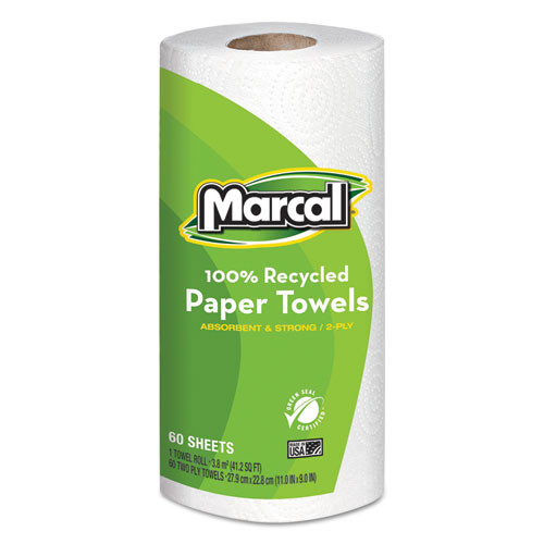 100% Premium Recycled Kitchen Roll Towels, 2-ply, 9 X 11, 60 Sheets, 15 Rolls/carton