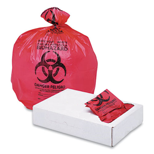 Linear Low Density Health Care Trash Can Liners, 16 Gal, 1.3 Mil, 24 X 32, Red, 250/carton