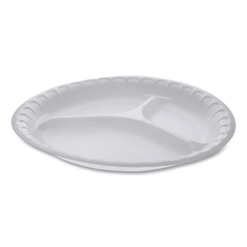 Unlaminated Foam Dinnerware, 3-compartment Plate, 10.25" Dia, White, 540/carton