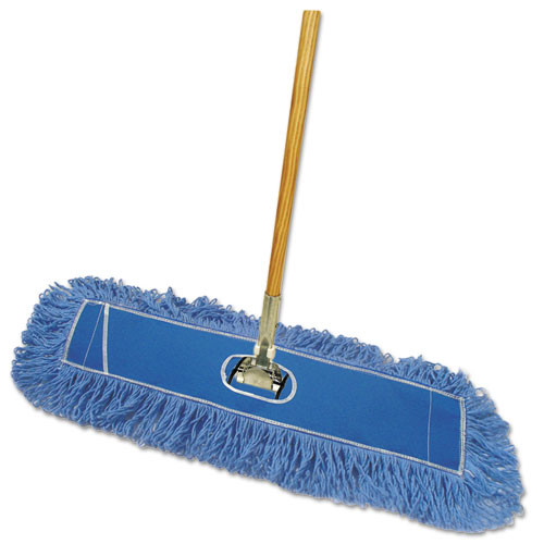 Dry Mopping Kit, 36 X 5 Blue Blended Synthetic Head, 60" Natural Wood/metal Handle