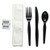 Six-piece Cutlery Kit, Condiment/fork/knife/napkin/spoon, Heavyweight, Black, 250/carton