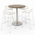 KFI Studios Pedestal Bistro Table With Four White Jive Series Barstools, Round, 36" Dia X 41h, Studio Teak, Ships In 4-6 Business Days