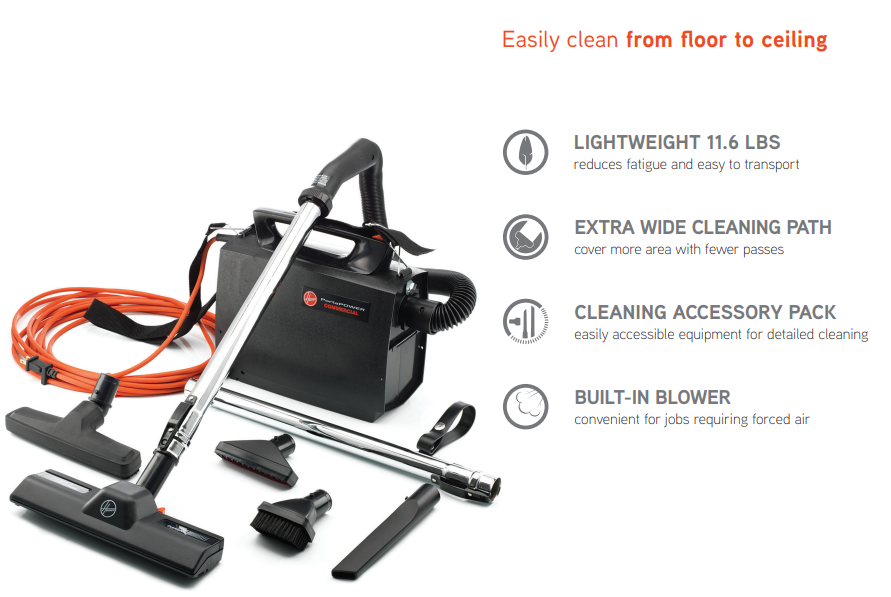 Hoover Commercial Portapower Lightweight Vacuum Cleaner, 10" Cleaning