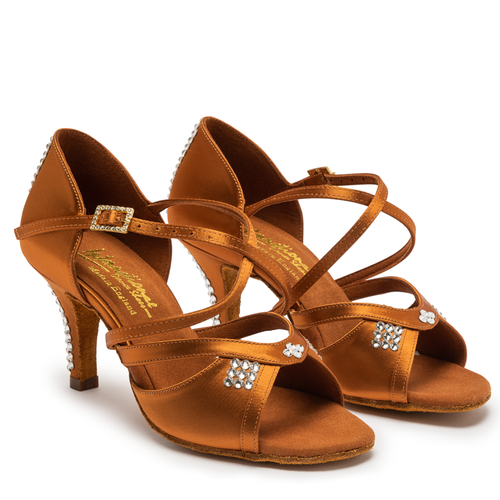 Bianca Crystal - Tan Satin - Pictured on the 2.5" Elite Heel