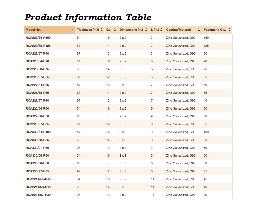 RCA223/54-R150 Rigid Connector Angle (Carton of 150pcs)