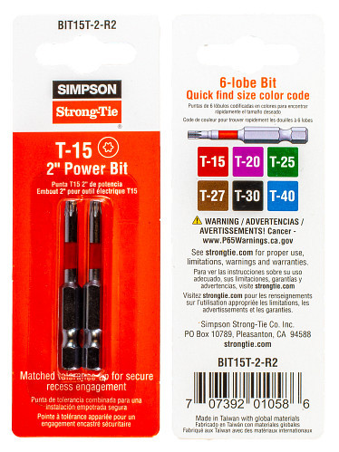 BIT15T-2-R2 Driver Power Bit (Pack of 2pcs)