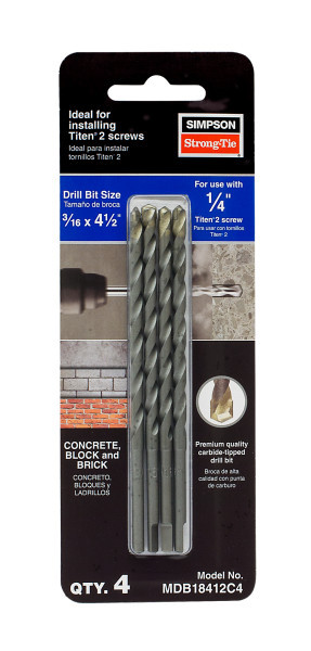MDB18412C4 Titen Turbo Screw Anchor Drill Bit (4pc Pack)