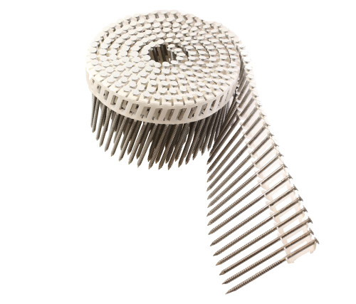 S13A250IPWBP 15° Inserted Plastic Coil, White Full Round Head, Ring Shank Nails (Box of 600pcs)