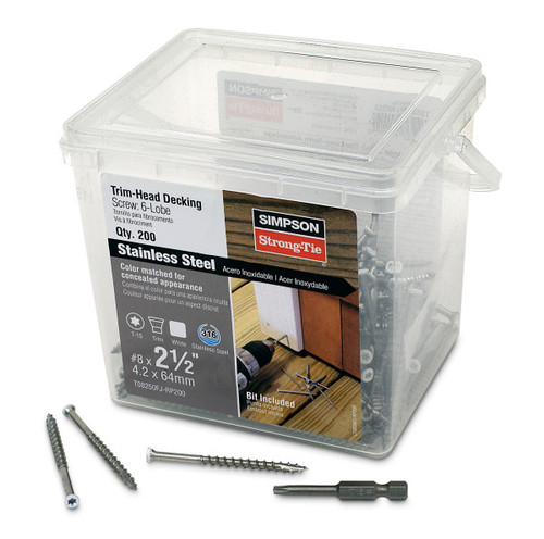 T08250FJ-RP200 Trim-Head Screw, 6-Lobe Drive (200pc Pack) White