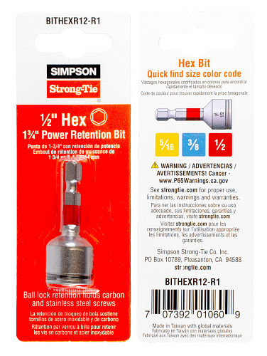 BITHEXR12-R1 Driver Power Bit (Pack of 1pc)