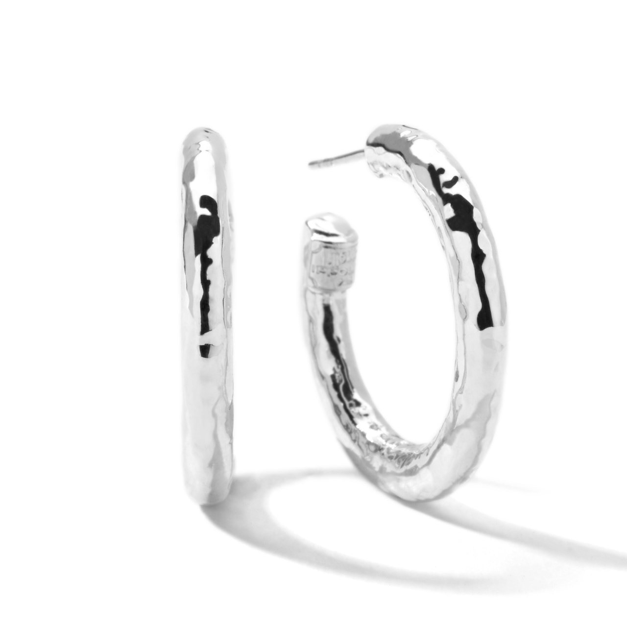 925 E.F. Classico Thick Hammered Round Hoop Earrings