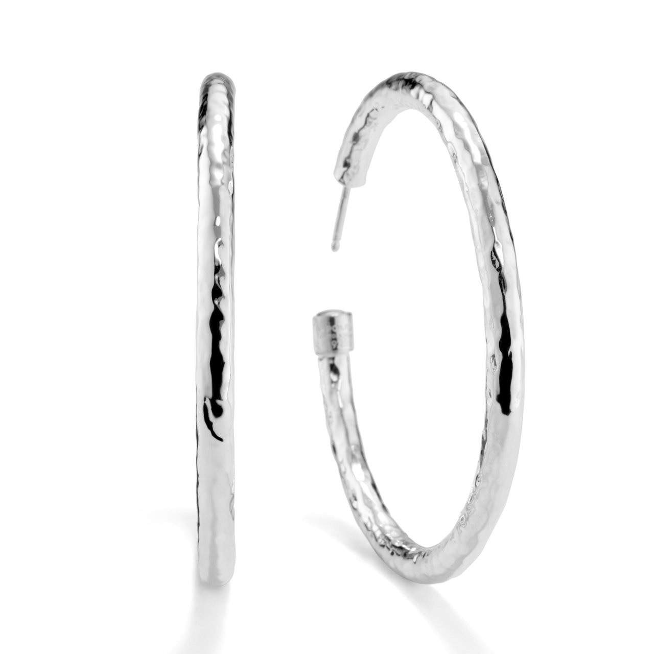 Ippolita Classico Thick Hammered Round Hoop Earrings in Sterling Silver