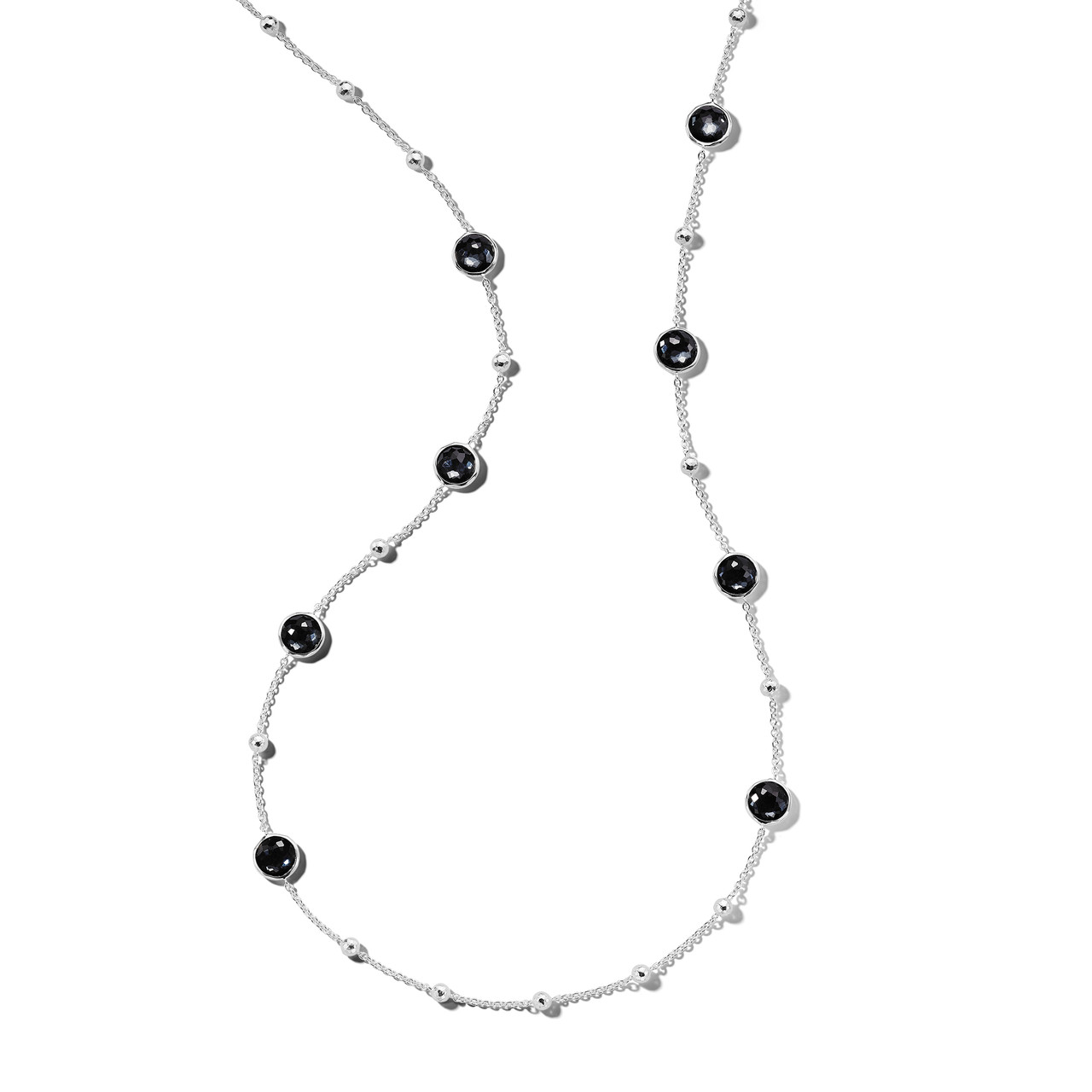 Ball and Stone Station Necklace in Sterling Silver