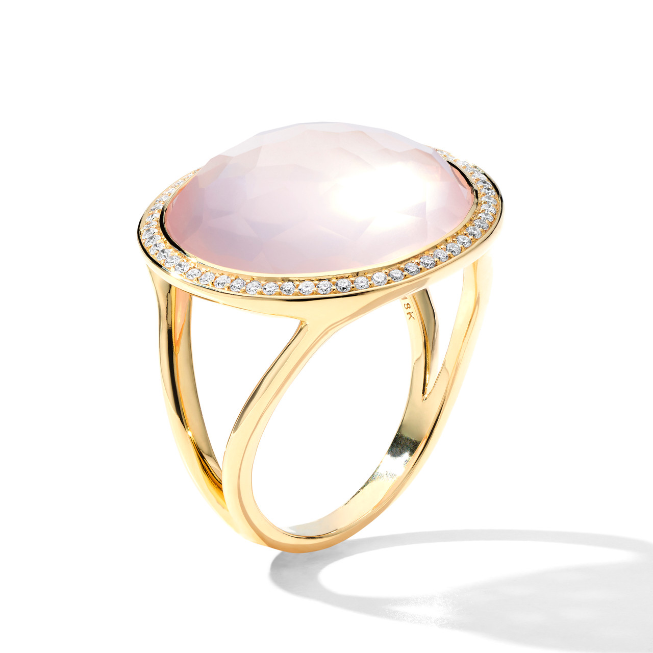 Rose Quartz Ring in 18K Gold with Diamonds