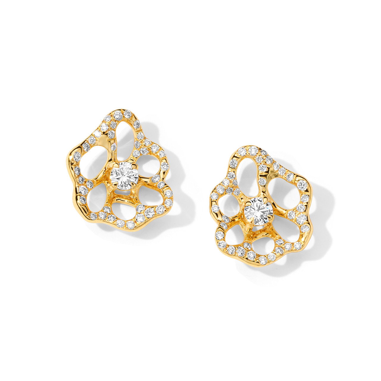 Diamond Flower Earrings, 18K Gold Stud Earrings