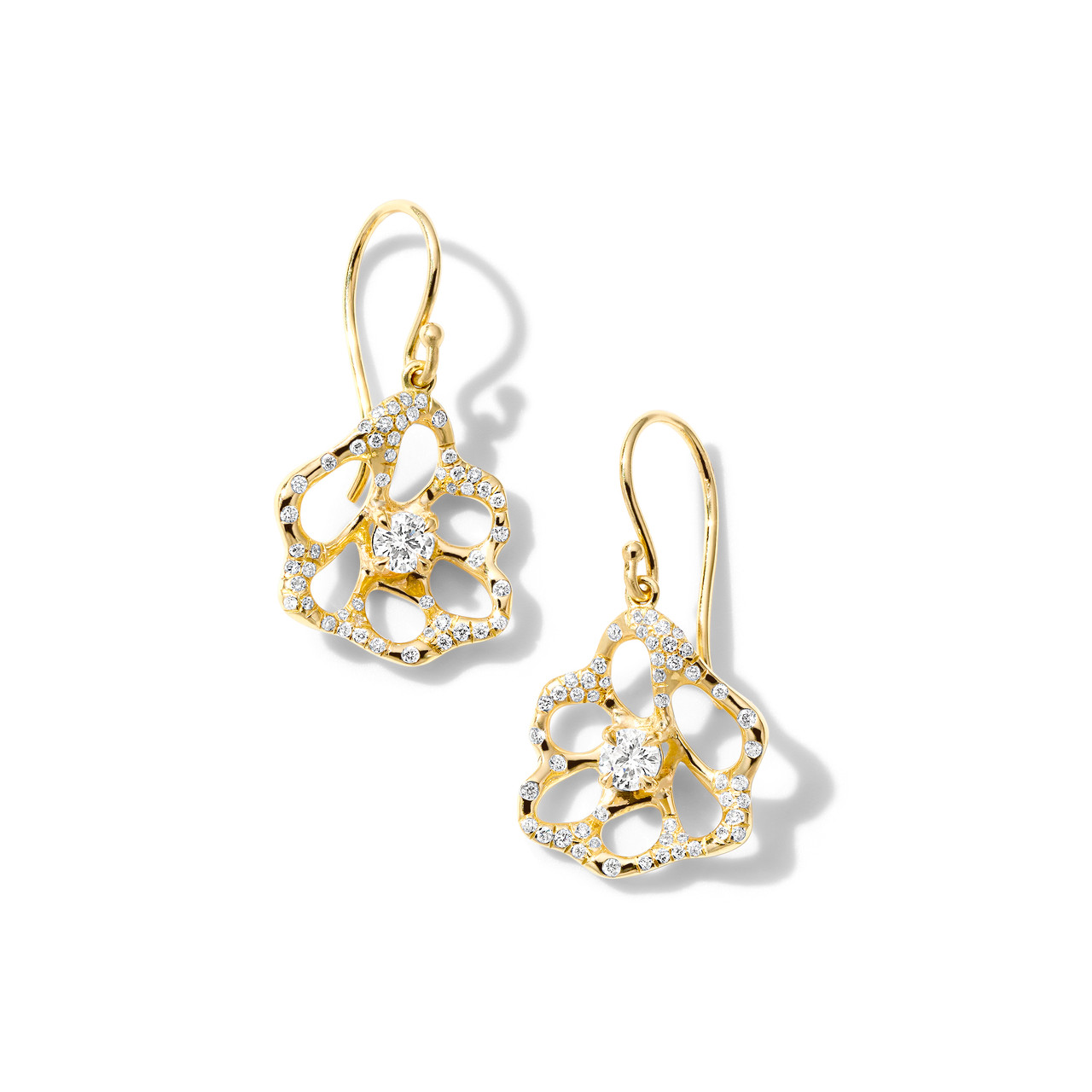 Small Flora Drop Earrings in 18K Gold with Diamonds