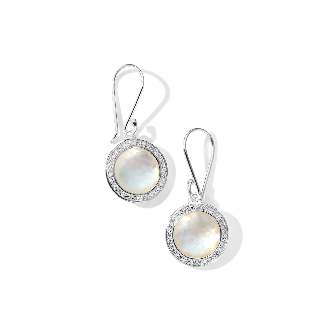 Rock Crystal and Mother-of-Pearl Doublet Drop Earrings in Sterling