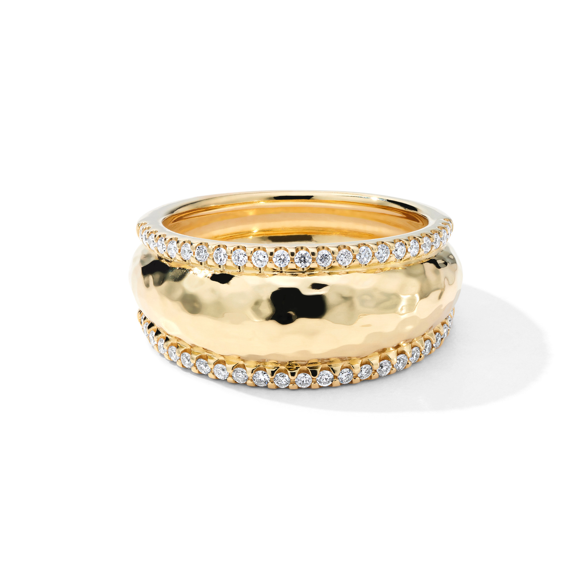 Goddess Thin Hammered Dome Ring in 18K Gold with Diamonds