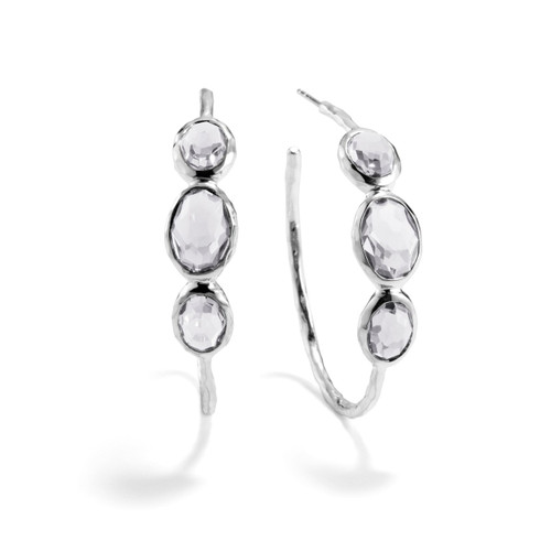 Medium 3-Stone Hoop Earrings in Sterling Silver SE074CQ