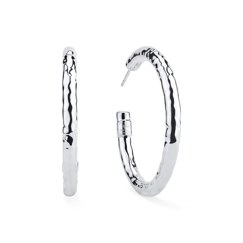 Medium Hammered Hoop Earrings in Sterling Silver SE088