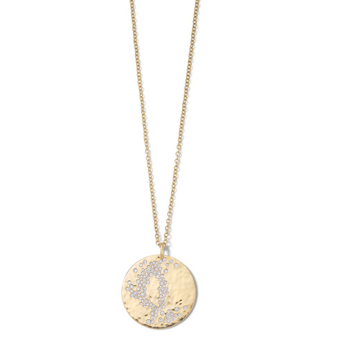 Medium Round Crinkle Pendant Necklace in 18K Gold with Diamonds