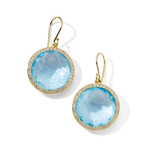 Round Blue Topaz Drop Earrings in 18K Gold with Diamonds (0.66ctw) GE195BTDIA