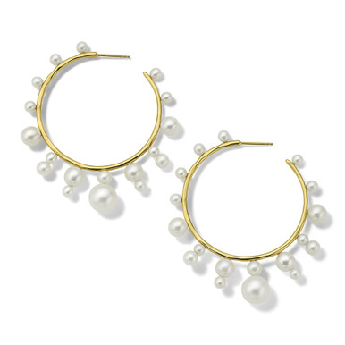 18kt Gold Pearl Hoop Post Earrings