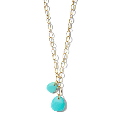 Double Pebble Pendant Necklace in 18K Gold GN1634TQ