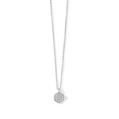 18K White Gold Stardust Mini Flower Disc Pendant Necklace (0.10ct