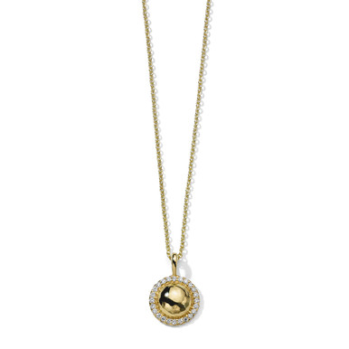 Goddess Mini Round Hammered Necklace in 18K Gold with Diamonds