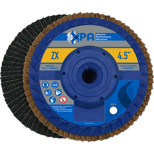 XP Flap Disc 4-1/2" Zirconia Threaded 5/8-11 Trimmable Type 27 Flat