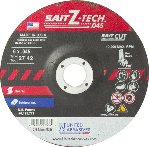 United Abrasives SAIT 23336 6x.045x7/8 Z-Tech High Performance Cut-Off Wheels