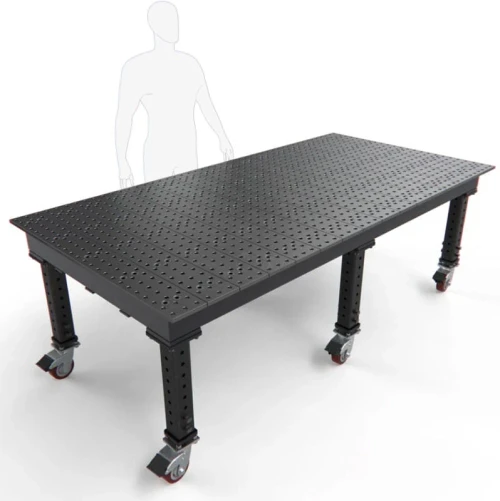 BuildPro 8' x 4' MAX Welding Table, Nitrided Finish, Adjustable Heavy-Duty Legs with Casters, Table Surface Height 33.3" - 43.3" (TMQRC59648F)