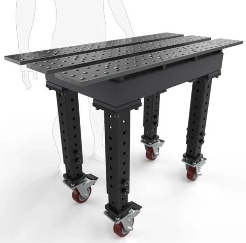 BuildPro 2' x 3' Slotted Welding Table, Standard Finish, Adjustable Heavy-Duty Legs with Casters, Table Surface Height 33.3" - 43.3" (TMRC52238)